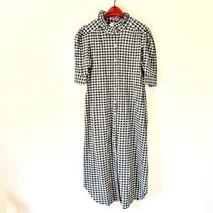 NWOT Adrienne Seersucker Gingham Button-Front Midi Dress in Black Large